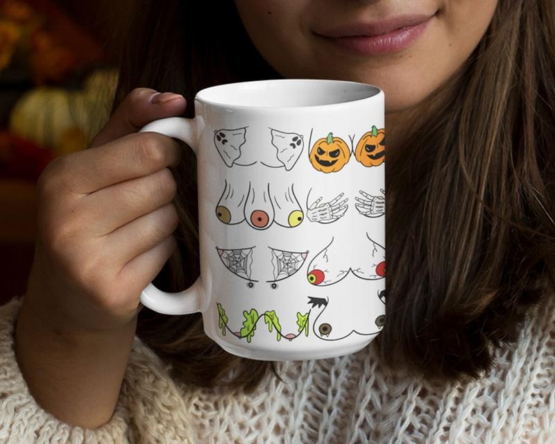 Halloween Boobs Mug, Personalized 11Oz 15Oz Cup For Adults, Playful Gag Gift, Graphic Tees, Funny Coffee Mug Gift