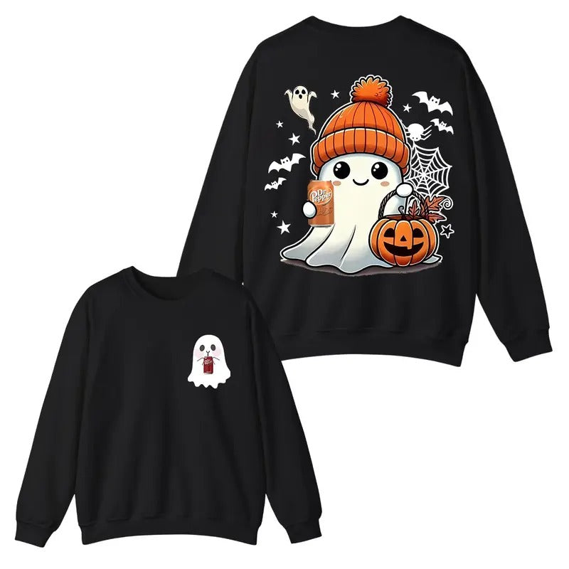 Halloween Ghost Pepper Sweatshirts, Cute Ghost Sweatshirt, Pumpkin , Cute Fall Sweatshirt, Spooky Season , Gift For Halloween, Unisex Classic Cotton Tee with 2 Sided Graphic Print in All Sizes, For Men, For Women
