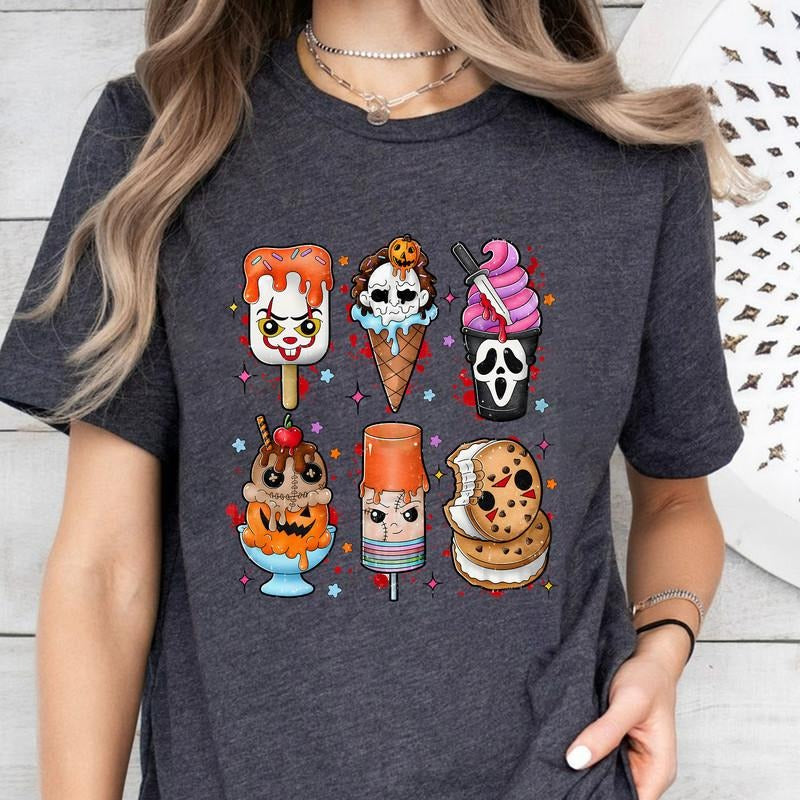 Halloween I Scream You Scream Horror Ice Cream Shirt For Her Trendy Horror Ice Cream Pops Scary Movie Snack Funny Ice Cream Horror Gift Tee