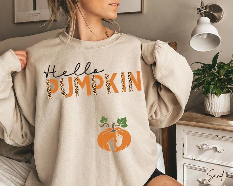 Halloween Maternity Sweatshirt, Hello Pumpkin Sweater, Fall Pregnancy Announcement Shirt 2024, Cute Gift for New Mom,...