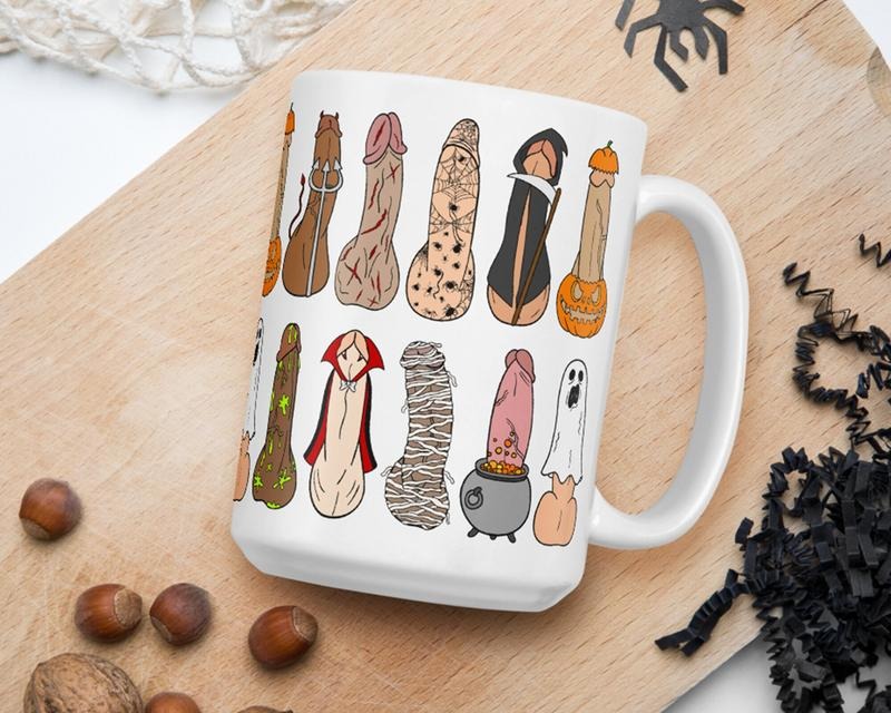 Halloween Penis Mug, Spooky & Hilarious Coffee Mug, Graphic Tees, Funny Coffee Mug Gift