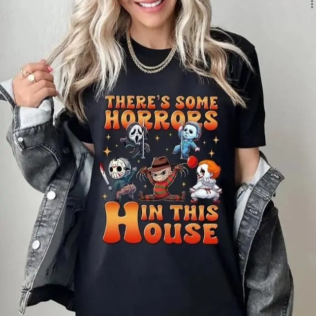 Halloween Tshirt, Horrors In This House Shirt Gift for Men Gift for Women, Halloween 2024 Shirt, Scary Movie Casual Cotton