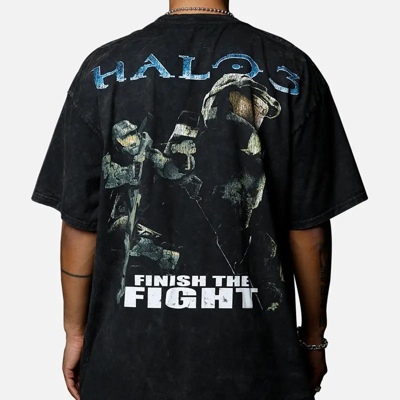 Halo Halo 3 Chief Big Head Vintage T-Shirt Trending Movie Shirt Menswear Womenswear Streetwear Movie Fans Graphic Casual Clothing Crewneck Cotton