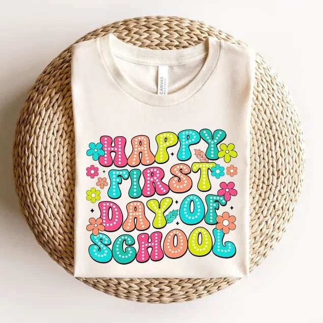 Happy First Day of School Shirt, Teacher Gift, Gift for Teachers, Kindergarten Teacher, Teacher Appreciation, Back to...