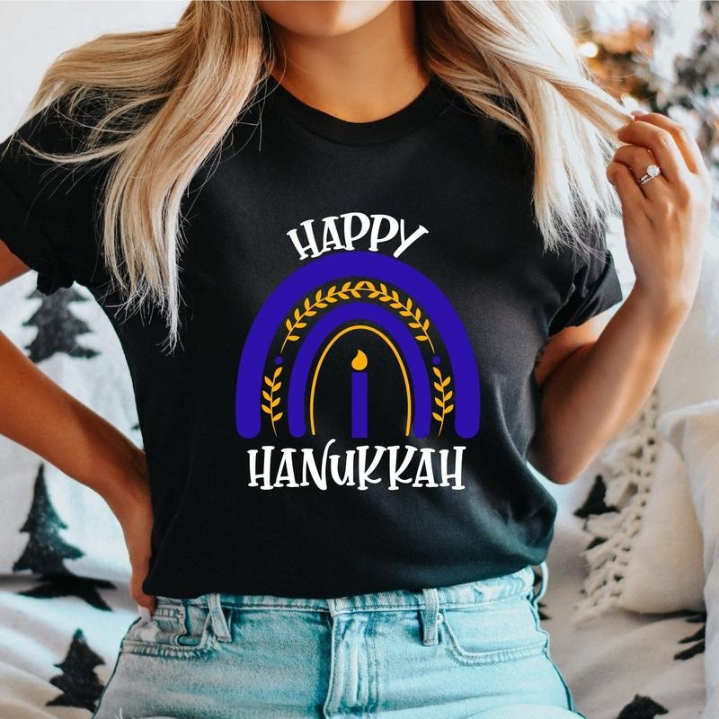 Happy Hanukkah T-Shirt, Matching Jewish Family Shirt, Holiday Gift Tee, Candle Lights Shirt, Jewish Friend Gift Tee....