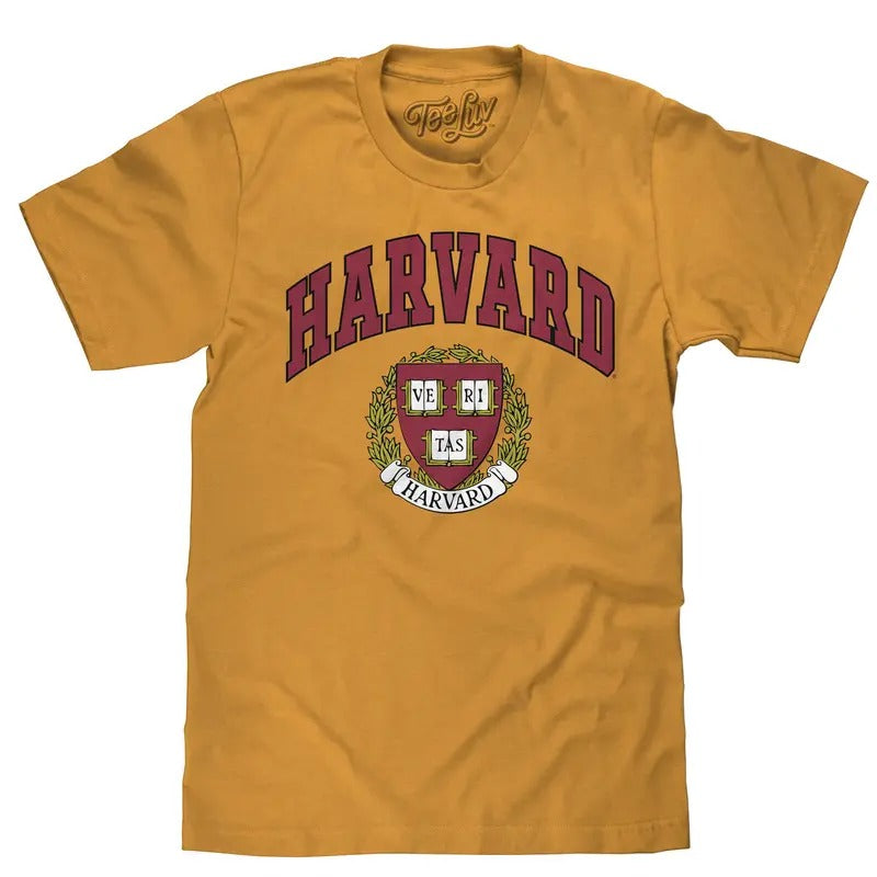 Harvard Veritas Shield College T-Shirt - Mustard Yellow Hoodie, Sweatshirt | InkThreadWorks.com