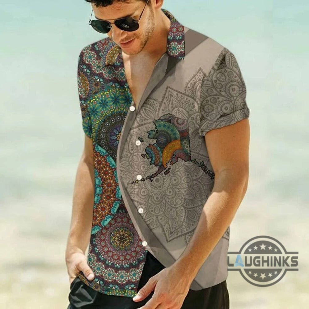 Hawaiian Shirt Unisex Couples Matching Friends Funny Family Hawaii Shirt Holiday Gifts Alaska Mandala Aloha Summer Beach Button Up Shirts And Shorts