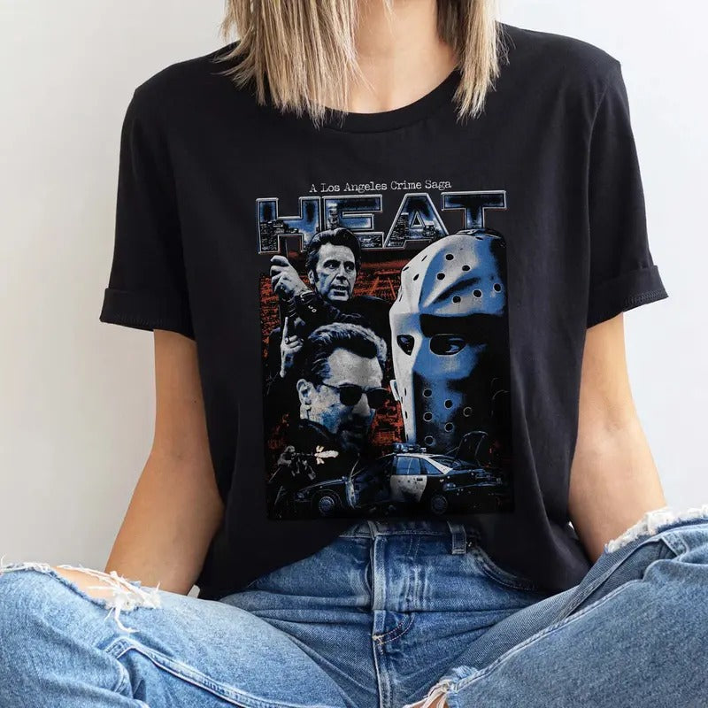 Heat Movie Graphic T-Shirt, Michael Man 90s Action Film Memorabilia, 1995 Heat Movie Tee Shirt, Hockey Mask Bank Robbery Streetwear