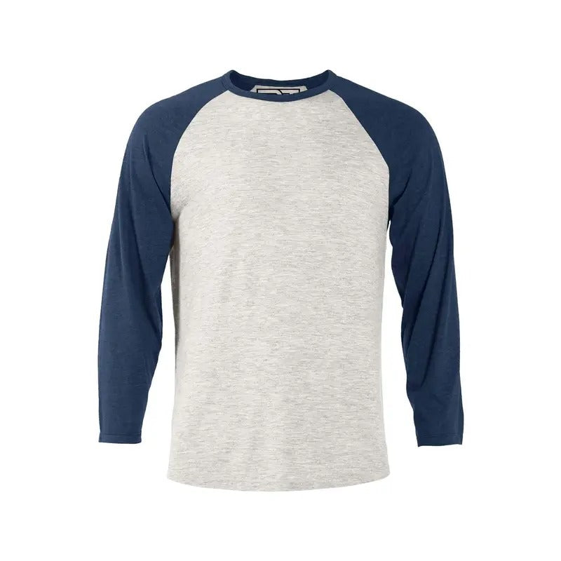 Heather Raglan T-Shirt - Oatmeal & Navy Hoodie, Sweatshirt | InkThreadWorks.com