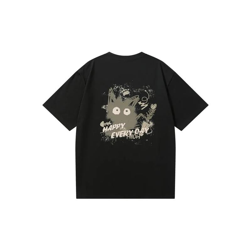 Heavy American Back Cartoon Print Fashion Simple and All-Matching Loose Casual Cotton Short Sleeve T-shirt