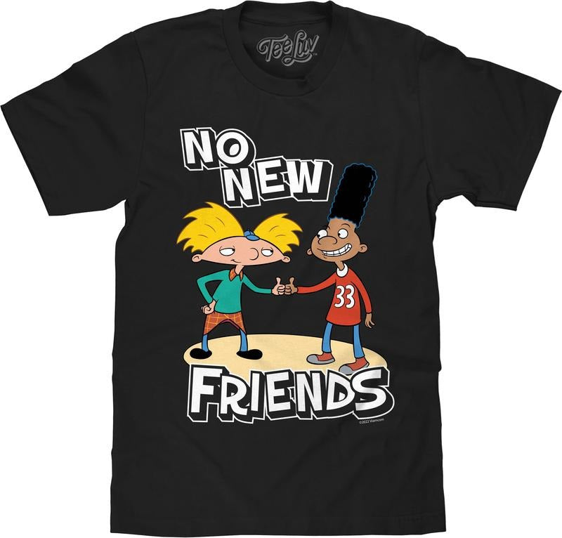 Hey Arnold No New Friends Arnold and Gerald T-Shirt - Black graphic tee