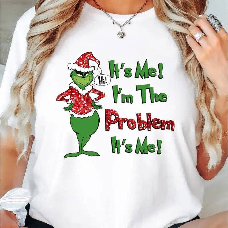 Hi It's me I'm The Problem T-Shirt, Funny Christmas Women Shirt, Christmas Party Tee, Holiday Tee, Gift Shirt For Her, Retro Christmas T-Shirt.
