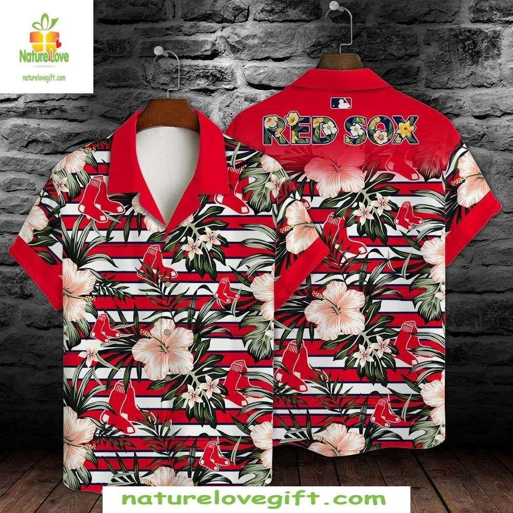 Boston Red Sox Hibiscus Hawaiian Shirt Red White Baseball Apparel
