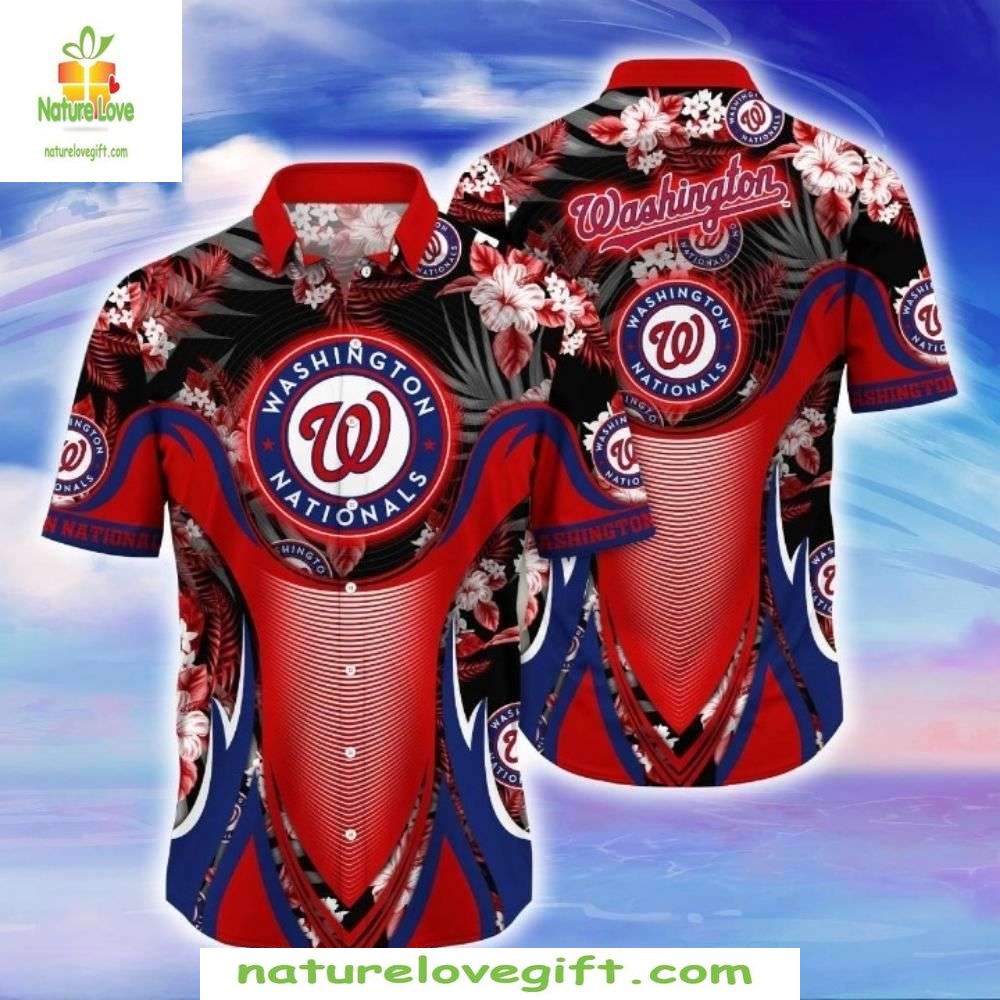 Washington Nationals Hawaiian Shirt Red Floral Hibiscus MLB Baseball Apparel