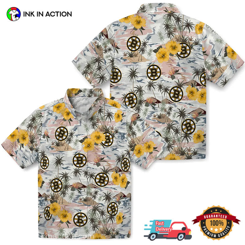Hibiscus Seaside Boston Bruins Hockey Team Hawaiian Shirt