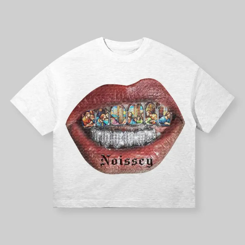 High Quality Religious Stained Glass Diamond Grill Print T-shirt, Unisex Cotton Crewneck T-Shirt