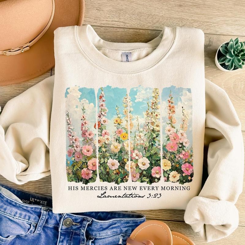 His Mercies are New Every Morning Sweatshirt, Wildflower Christian Sweatshirt, Bible Verse Sweater, Brushstroke,...