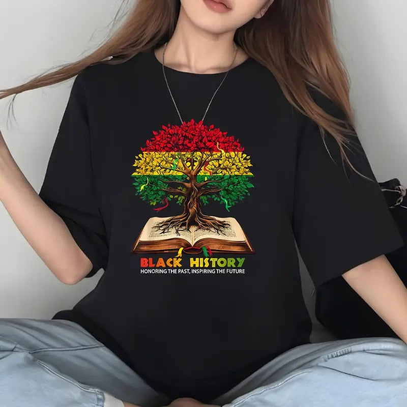 Honoring Past Inspiring Future, Black History Month T-Shirt Casual Style Crew Neck Short Sleeve T-Shirt Tops Trendy for...