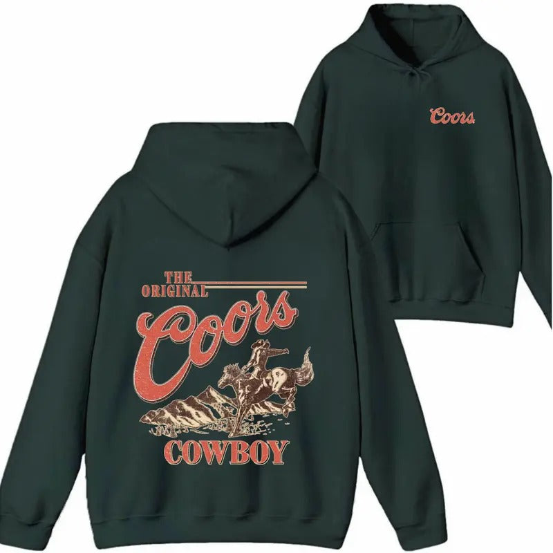 Coors Cowboy Shirt/Sweatshirt/HoodieThe Original Western Design Featuring Classic Rodeo Graphics Unisex Hoodie for Beer Lovers and Outdoor Adventures
