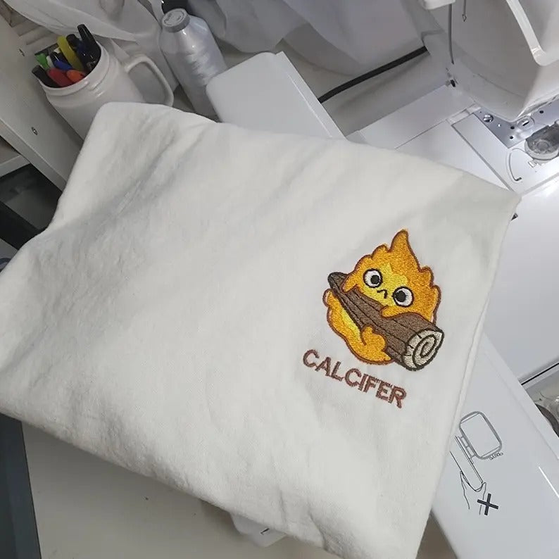 Calcifer Embroidered Tshirt/Sweatshirt/Hoodie, Howl's Moving Castle Shirt, Studio Ghiblie Shirt, Anime Gift Casual Classic