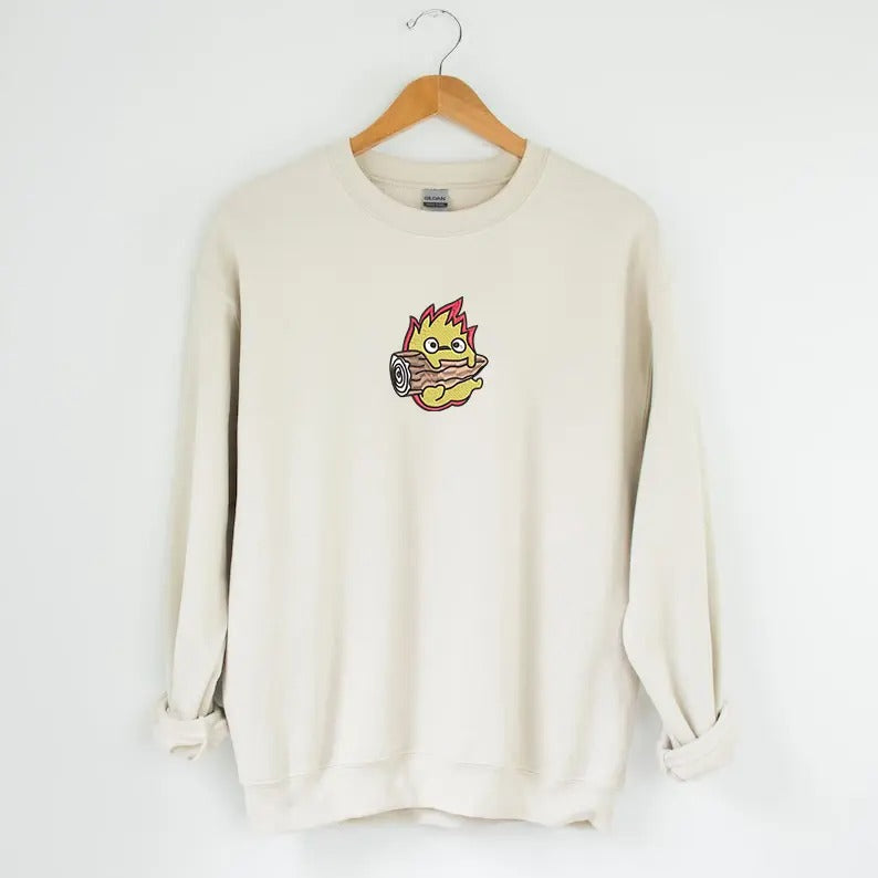 Calcifer Embroidered Tshirt/Sweatshirt/Hoodie, Howl's Moving Castle Shirt, Studio Ghiblie Shirt, Anime Gift Casual Classicstyle{n002}4