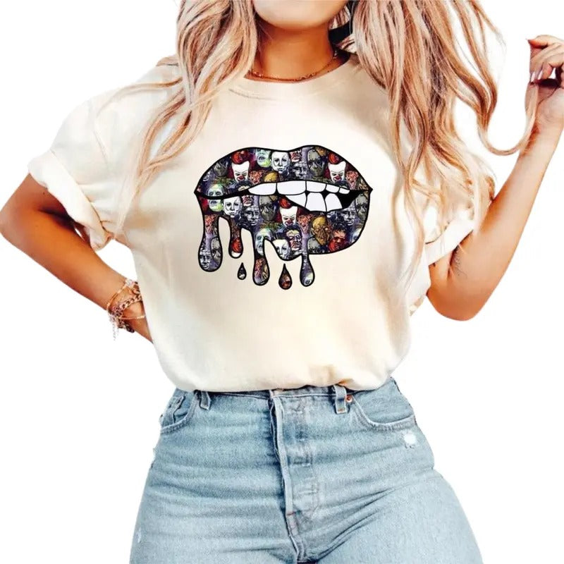 Horror movie character shirt, lip shirt Horror movie character shirt, lip shirt Horror movie, Coquette Halloween tshirt, Halloween Pumpkin shirt, character halloween shirt