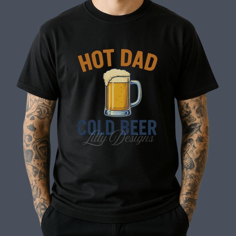 Hot Dad Cold Beer Fathers Day Tee, Funny Beer Dad Gift, Father's Day Gifts for Husband, Vintage Clothing Men, 90s Graphic Tees, Men Gifts for Fathers Day Fatherhood