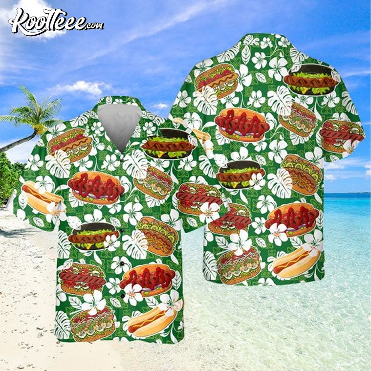 Hot Dog Hibiscus Flower Summer Hawaiian Shirt