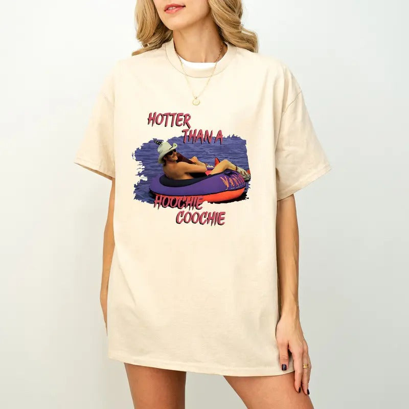 Hotter Than A Hoochie Cooche Tshirt, Womens Summer Vacation Tshirt, 90s Country Music Trendy Summer Tee, Women Concert, Gift Music Lover Shirt, Vintage tee