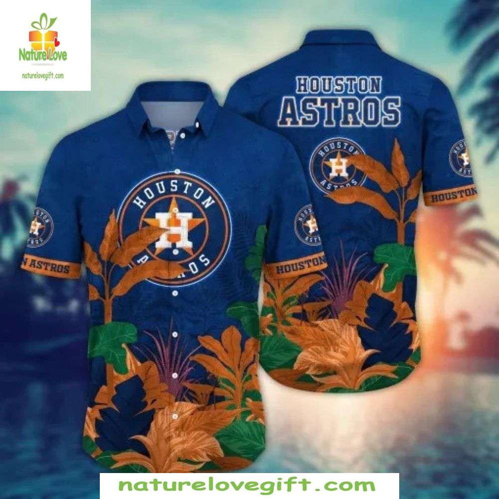 Houston Astros Hawaiian Shirt Blue Tropical Foliage Baseball Apparel