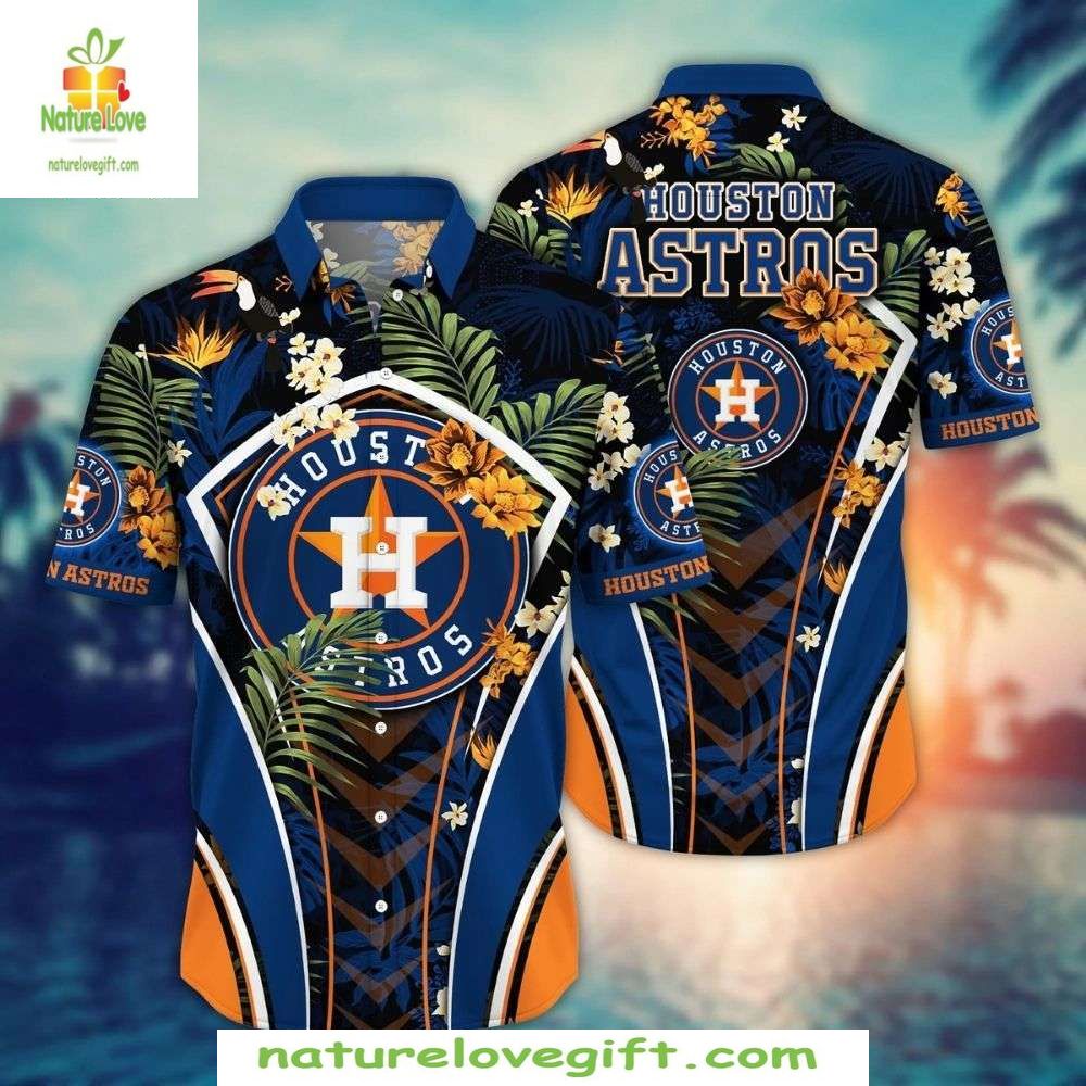 Houston Astros Hawaiian Shirt Bold Floral Stripe MLB Baseball Apparel
