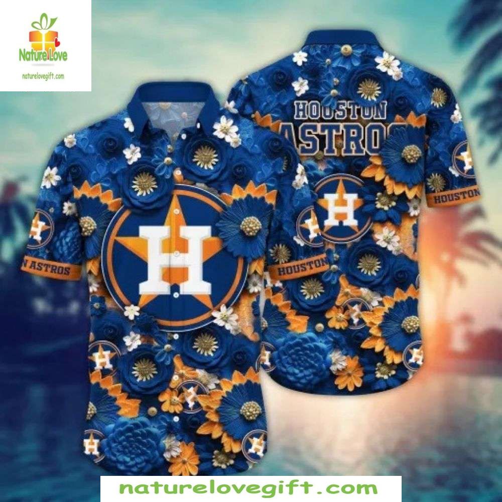 Houston Astros Hawaiian Shirt Floral Badge Stylish Baseball Apparel