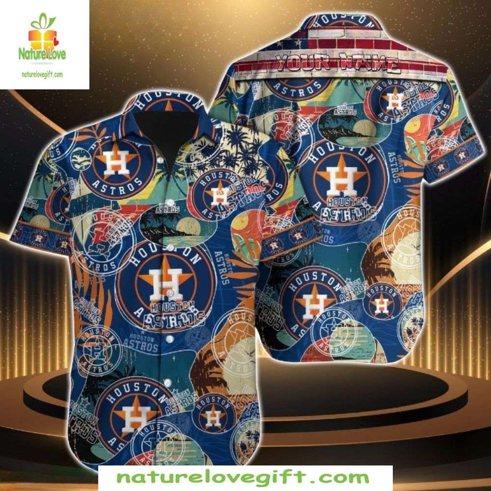 Houston Astros Hawaiian Shirt MLB Baseball Apparel Palm Island Pattern