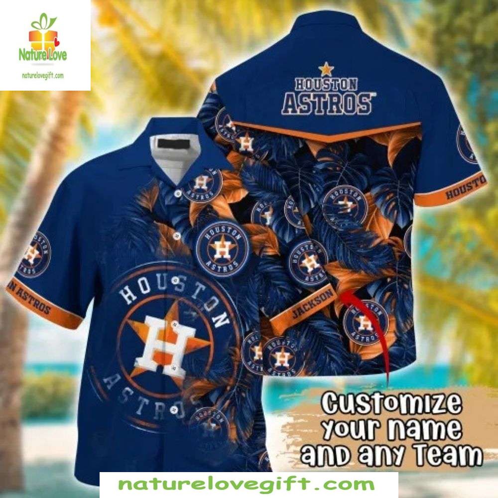 Houston Astros Hawaiian Shirt Navy Orange Tropical Baseball Apparel