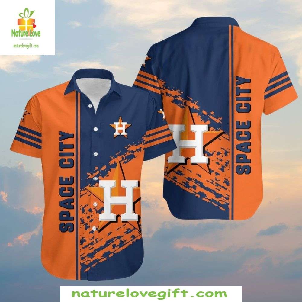 Houston Astros Hawaiian Shirt Space City Splatter MLB Baseball Apparel