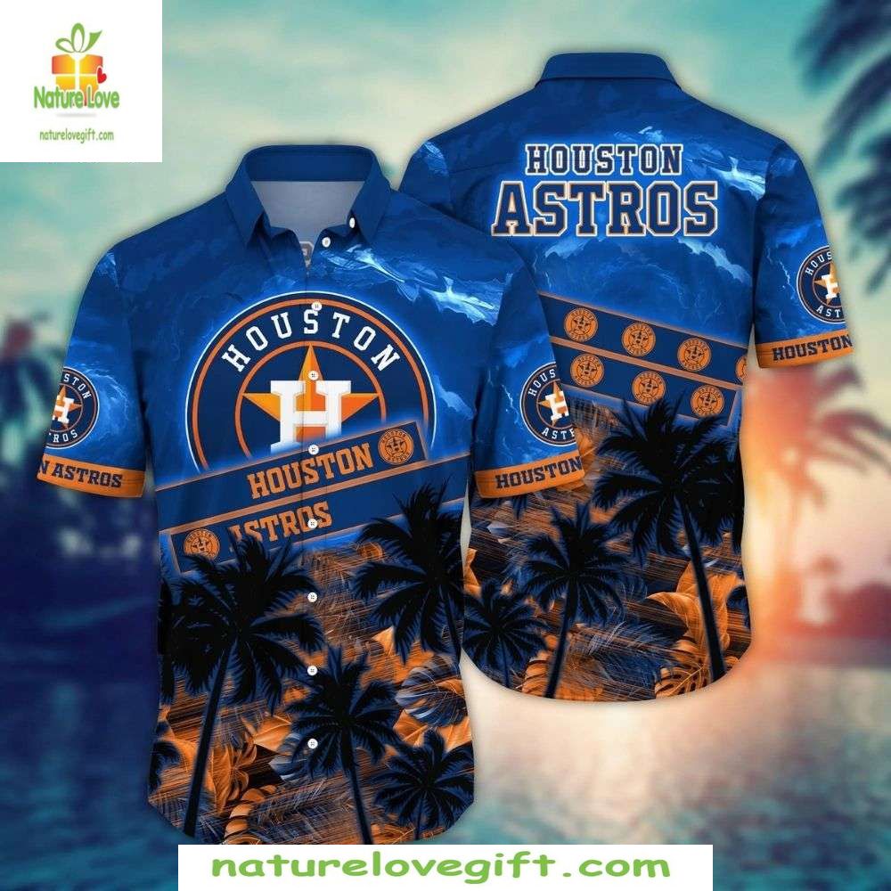 Houston Astros Hawaiian Shirt Sunset Palm Silhouettes Baseball Apparel