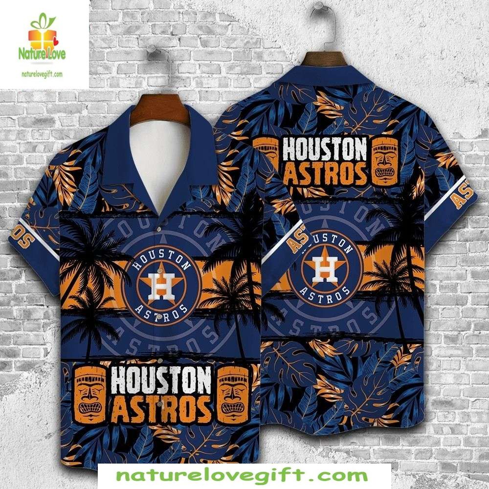 Houston Astros Hawaiian Shirt MLB Baseball Tropical Tiki Palm Apparel