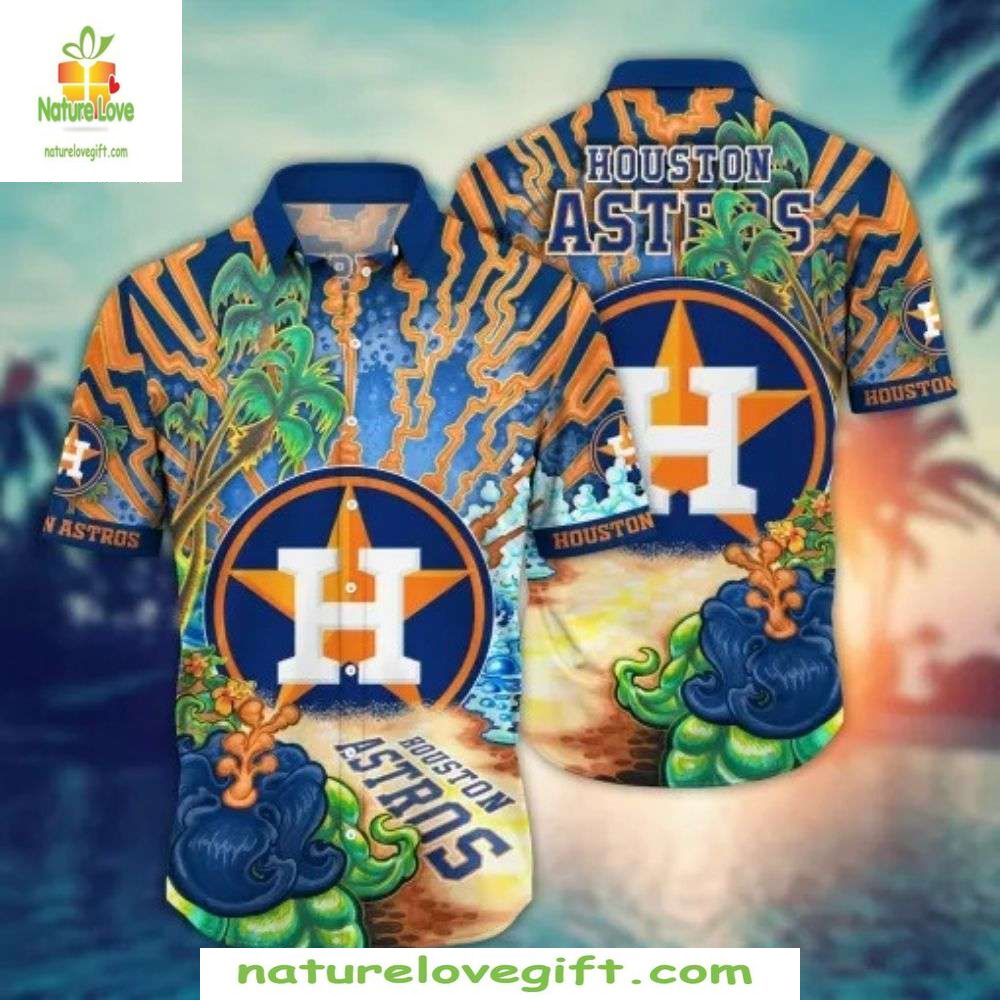 Houston Astros Hawaiian Shirt Tropical Wave Pattern MLB Baseball Apparel