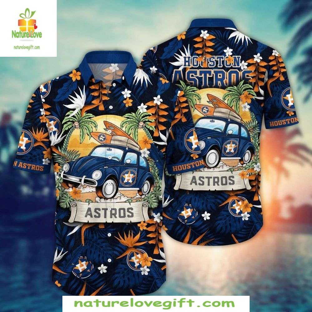 Houston Astros Hawaiian Shirt Vintage Car Tropical Flowers Baseball Apparel