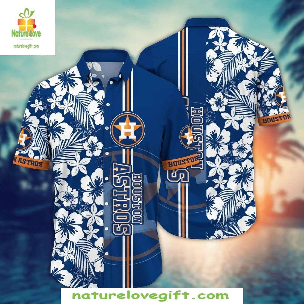 Houston Astros Hawaiian Shirt White Floral Stripe Baseball Apparel