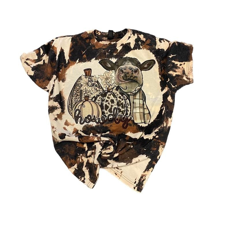 Howdy Fall Cow Bleached T-shirt Hoodie, Sweatshirt | InkThreadWorks.com