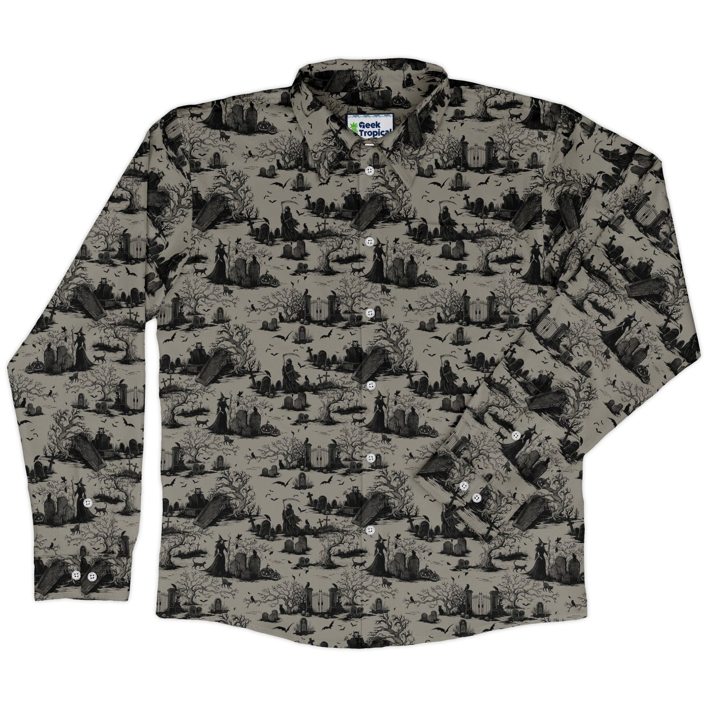 Haunted Graveyard Dark Long Sleeve Button Up Shirt