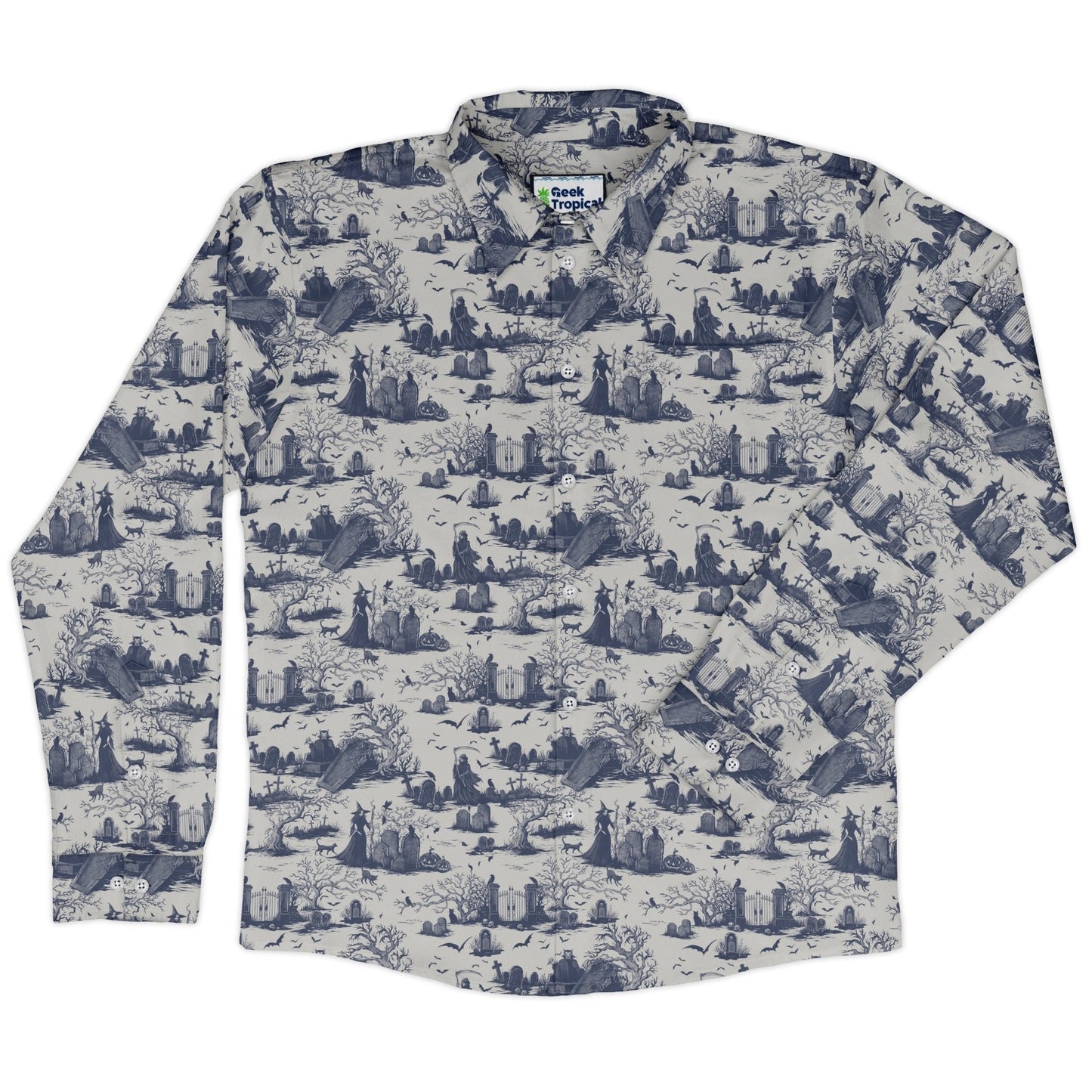 Haunted Graveyard Light Long Sleeve Button Up Shirt