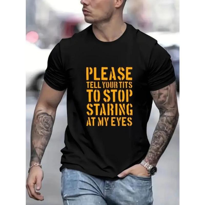 Humorous Graphic Tees - Funny Stop Staring At My Eyes Print T Shirt for Men - Casual Short Sleeve Summer T-Shirt with Relaxed Fit and Soft Fabric Made in USA