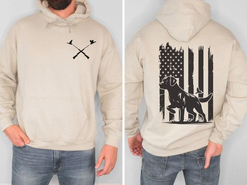 Hunting And Fishing Life Hoodie with American Flag Design For Men - Gift For Hunter, Fathers Day - Classic Cotton Blend Designer Clothes