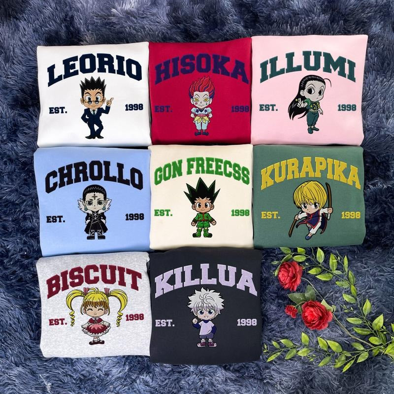 HxH Characters Embroidered Sweater, Anime Embroidered Shirt, Gift For Fan Tshirt and Hoodie