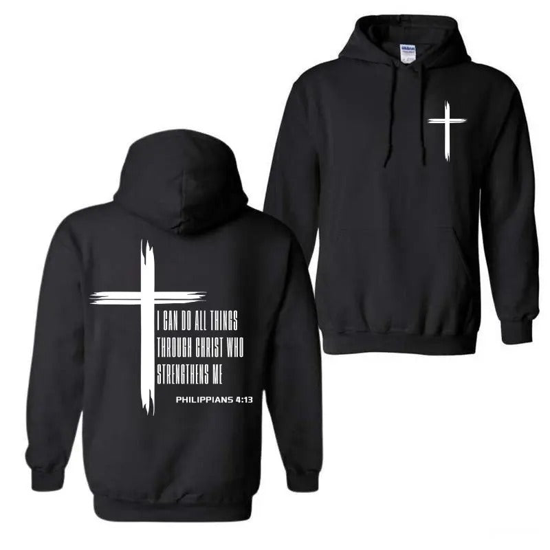 I Can Do All Things Through Christ Who Strengthen Me Hoodie, Men's Christ Cross Shirt, Men Clothing for Fall & Winter,...