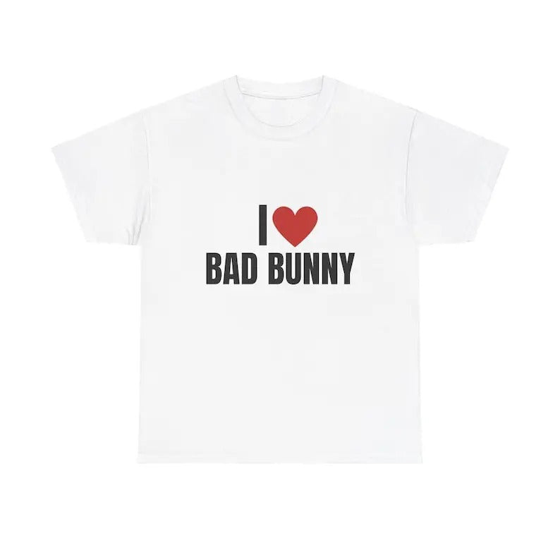 I Love Bad Bunny Heavy T-Shirt, Graphic, Music, Unisex, Gift, Graphic T Shirt, Gift For Him, Gift For Her, Menswear Cotton Classic Casual Basic Short Sleeve