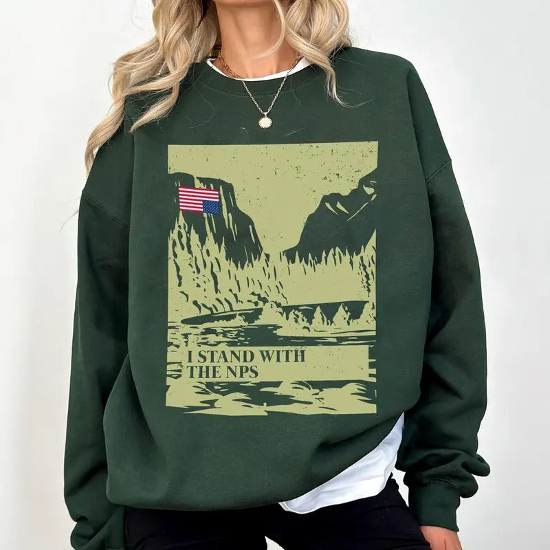 I Stand With The NPS T-Shirt, National Park Support Sweatshirt, Nature Conservation, Yosemite Upside Down Flag, Stand...
