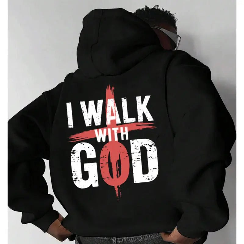 I Walk With God 2 Side Hoodie Casual Street Style Fleece Pullover Hooded Sweatshirt Tops Trendy for Women for Men,...